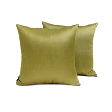 Olive Green Art Silk Lumbar Pillow Covers, Pack of 2-Olive Green Luxury