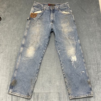 Wrangler Riggs Workwear Carpenter Jeans Mens 34W Blue Distressed Straight Leg