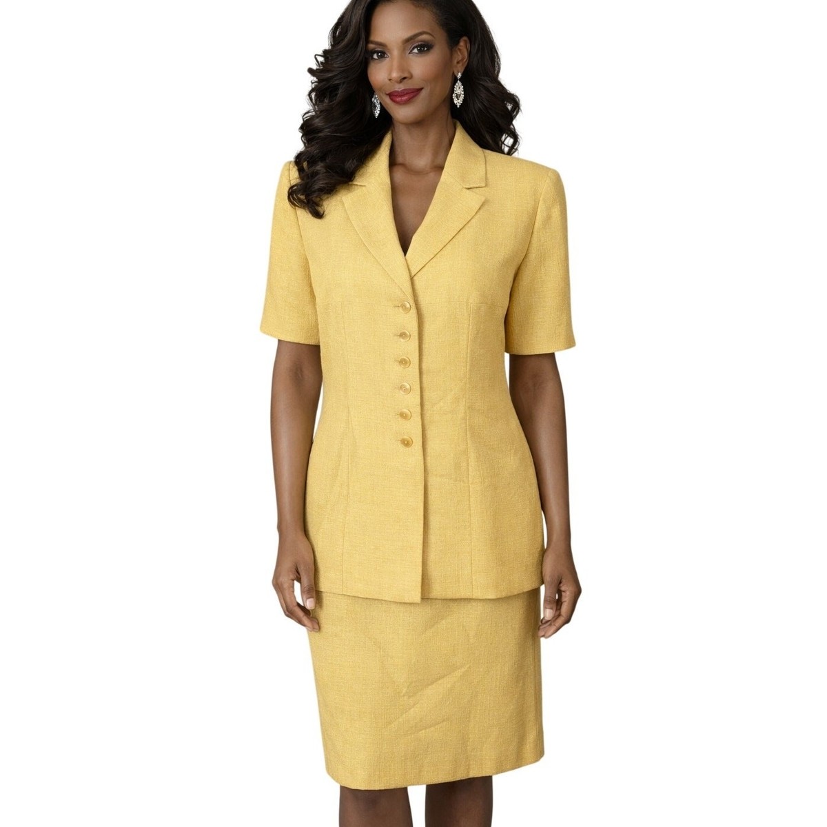 yellow dress suit for women Lemon Two-Piece Pantsuit with Crop Blazer Sleeve length Mustard Yellow Pantsuit, Women's Business