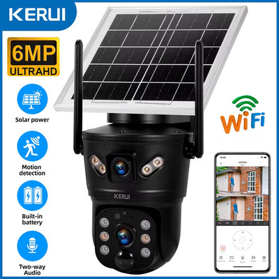 KERUI Outdoor Wasserdicht 6MP 4G SIM WIFI Solar Kamera Dual Objektiv Kamera Sola