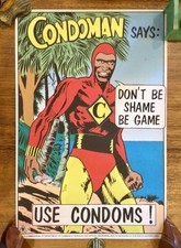 [c. 1989] (ORIGINAL POSTER) ?CONDOMAN: Be Game, Use Condoms? SAFE SEX SUPERHERO