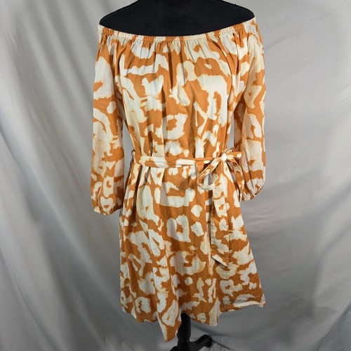Elizabeth and James Orange White Abstract Cotton Fairy Shoulder Maxi Dress | Med