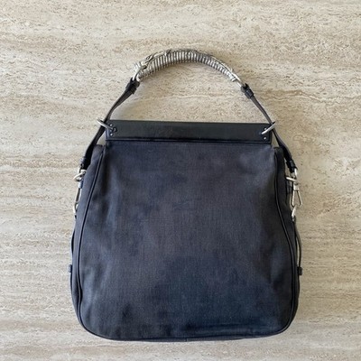 Vintage Yves Saint Laurent Mombasa Black Canvas Leather Metal