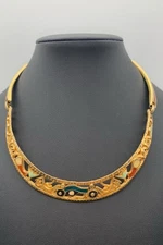 Vintage Alice Caviness Gold Tone And Enamel Egyptian Revival Choker Necklace 