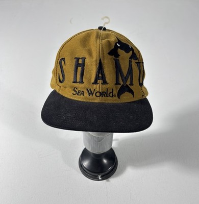 Vintage Sea World Shamu Hat Cap Snap Back Spell Out 90s Khaki Tan Embroidered