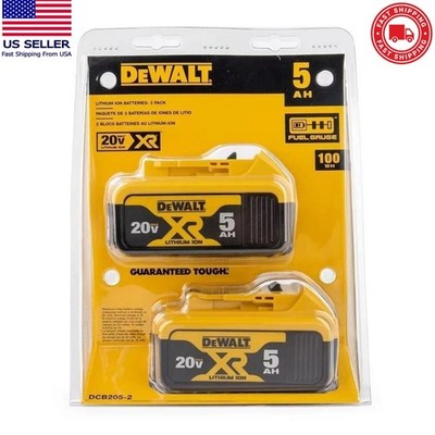 USA 2 Pack DEWALT DCB205-2 20V Max XR 5.0Ah Lithium-Ion Battery New In Pack US
