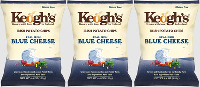3 bags of Keogh's Real Irish Blue Cheese Potato Crisps, Gluten Free, 4.4 oz/125g