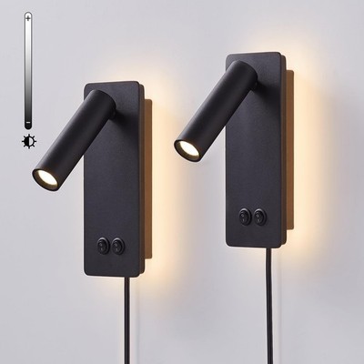 Wall Mounted Reading Light Set Of 2 Led Headboard Reading Lamp With 3 Dimmingbe