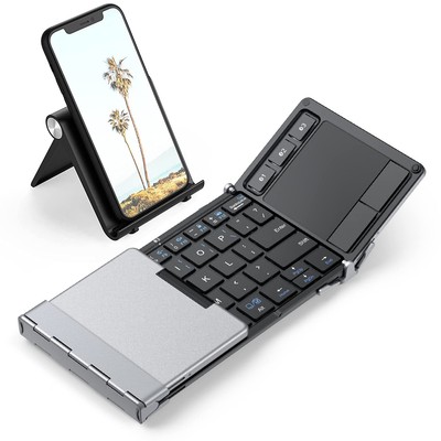 Foldable Keyboard, BK08 Foldable Bluetooth Keyboard with Touchpad, Aluminum B...