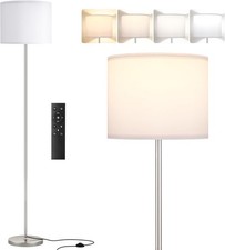 Image of Modern Floor Lamp with Remote Dimmable White Shade Silver Pole 153cm 9W