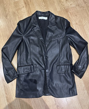 Bershka Black Faux Leather Blazer Jacket XS Notch Lapel Button Pockets
