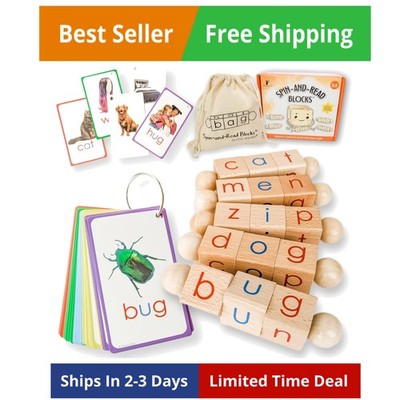 Spin-and-Read Montessori Phonetic Reading Blocks with CVC Phonics Flashcards ...
