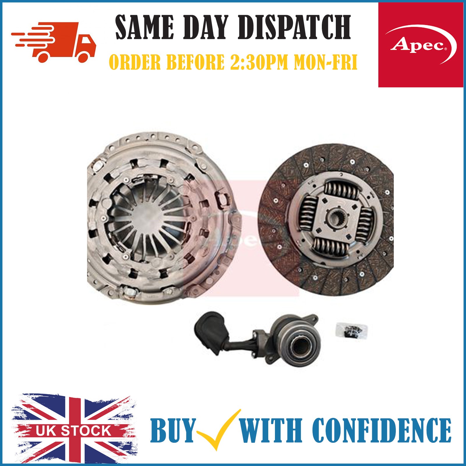 Clutch Kit 3pc (Cover+Plate+CSC) fits FIAT DUCATO 250 2.3D 2006 on 250mm Apec - Image 9