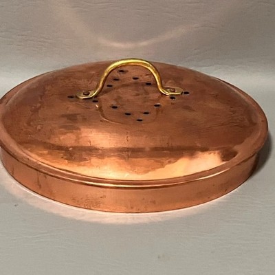 Vtg Copper Pot Lid Vented Brass Handle 6.75 In Saucepan Lid Only