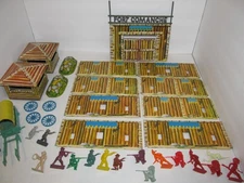 Vintage T. Cohn Superior Fort Comanche Tin Litho Playset w/Wagon and Figures