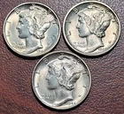 SET of THREE- 1944 P-D-S Mercury Dimes Choice Brilliant Uncirculated & Lustrous