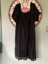 Lauren Conrad 3X Black Short Puff Sleeve Smocked Top Lace Midi Dress