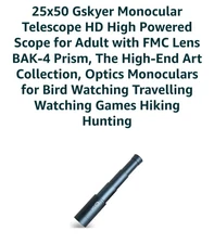 25x50 Gskyer Monocular Telescope HD High Powered Scope w/ FMS Lens BAK-4 Prism