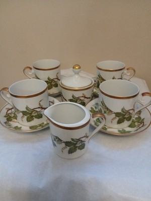 Vintage Hackefors Porslin Sweden 4 Kaffeetassen & Untertassen. Kanne und Zuckerdose
