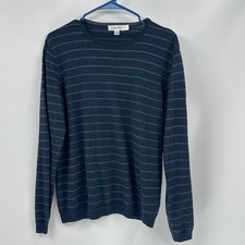 Calvin Klein Men's Size M Merino Wool Blend Sweater Navy Stripe Crew Neck