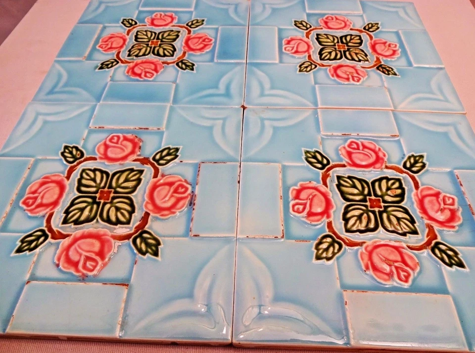 VINTAGE TILE  SAJI JAPAN ART NOUVEAU MAJOLICA ARCHITECTURE COLLECTABLES 4 Pc LOT - Image 4 of 4