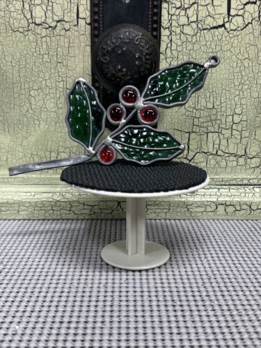 Vintage 4x6" WEIHNACHTEN Bleiglas ORNAMENT Sonnenfänger Stechpalme Blatt