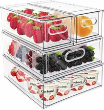 Fridge Drawer Pull Out Stackable Bins with Handle Clear Refrigerator Drawers Org