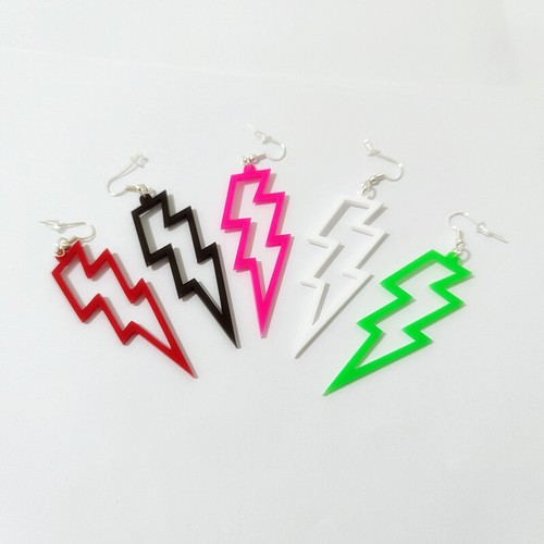 NEON LIGHTNING Flash Earrings Funky Kitsch 80s90s Punk Rock Bolt retro celebrate - Picture 14 of 79