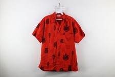 Vtg 50s 60s Mens Medium Looped Collar Flower Geometric Hawaiian Button Shirt USA
