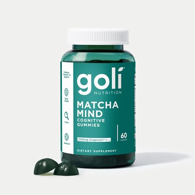Goli Matcha Mind Gummies - 60 Count - Green Tea Leaves Powder with Cognizin for 