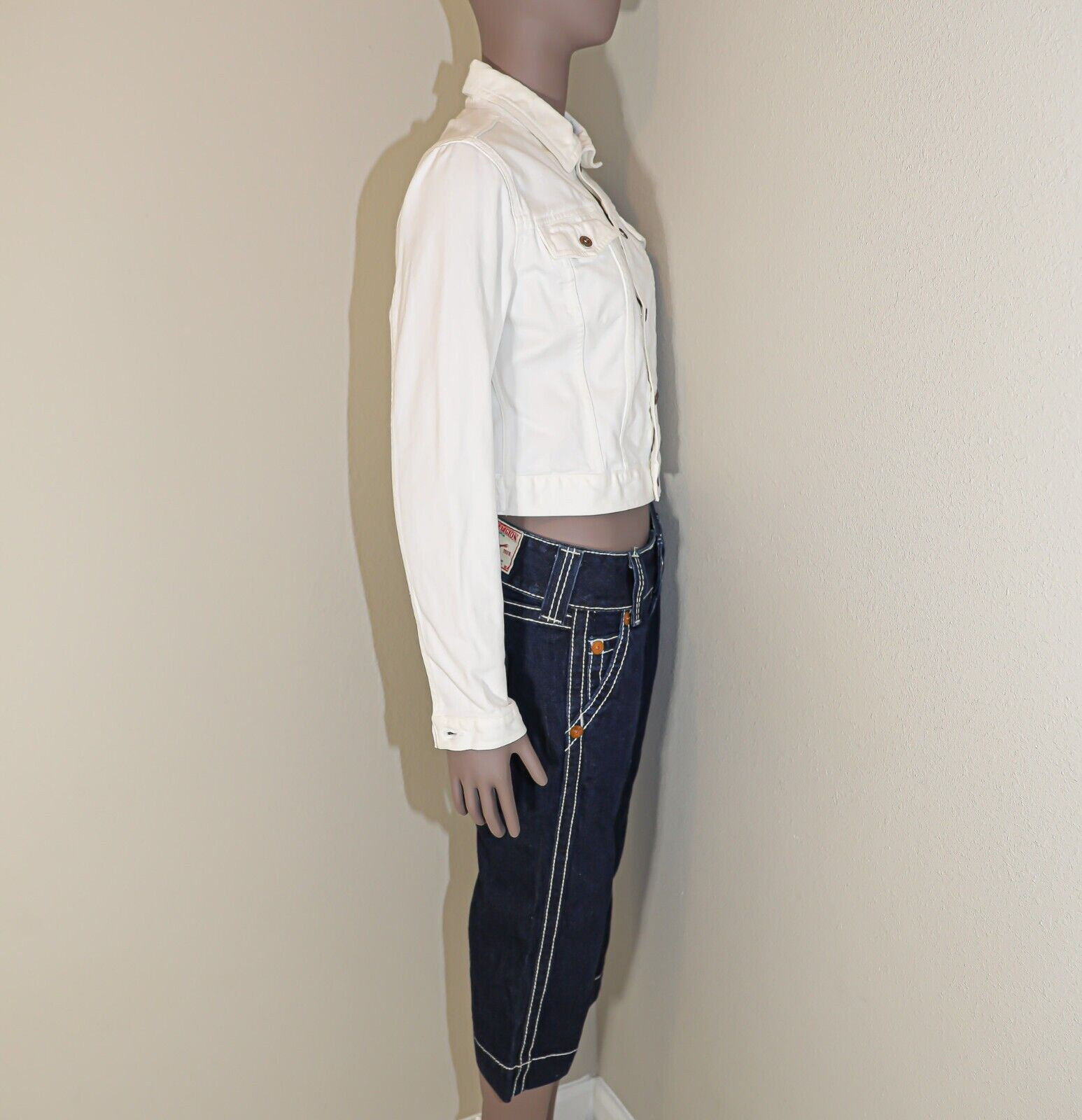 Tommy Hilfiger White Jean Cropped Jacket Collared Top Medium Casual Fall Top image 2