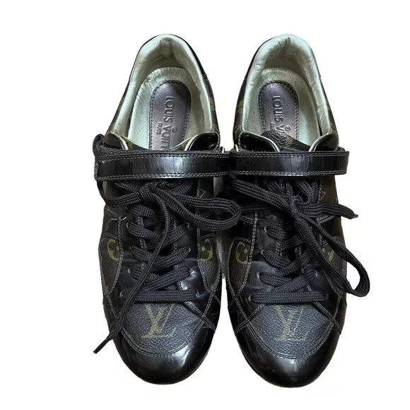 Louis Vuitton Black Leather and Monogram Canvas Trainers Sneakers