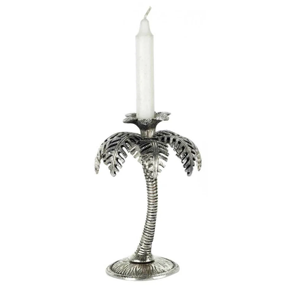 Argento Singolo Palme Alluminio Candela Stand - Immagine 3 di 4