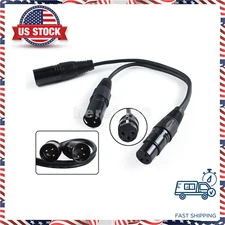 New 3pin XLR FEMALE jack to dual 2 MALE plug Y SPLITTER cable adaptor 1 ft cord