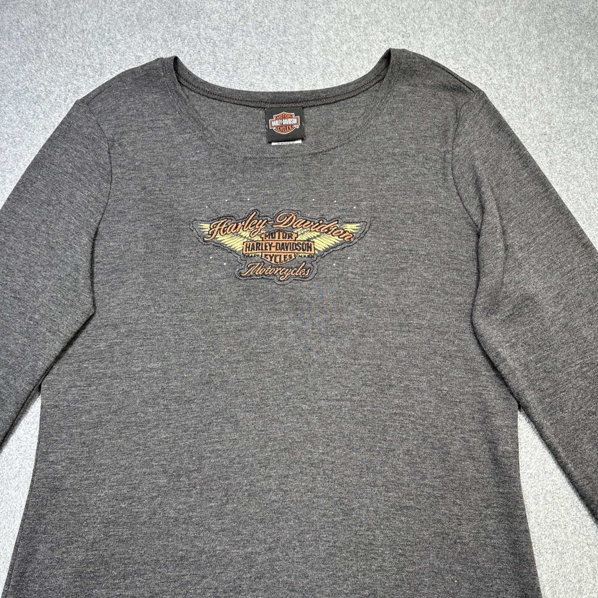 Harley Davidson Top Women Plus 1X Gray Embroidered Logo