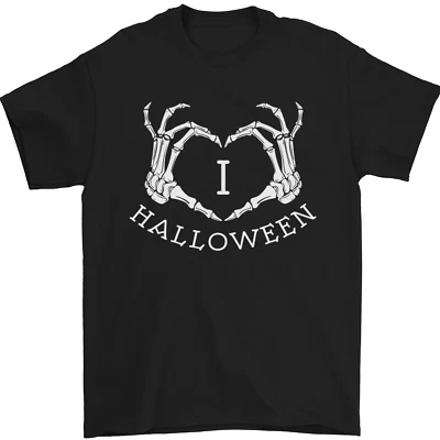 I Love Halloween Drôle Main Squelette Crâne T-Shirt 100% Coton - Photo 1/4