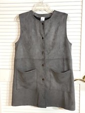 Faux Suede Mini Sleeveless Women Size M Shift Dress Gray Pockets EUC