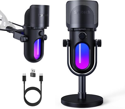 Syntech GlowMic Kondensatormikrofon, RGB, Mute Touch, Gain-Regler, Kopfhöreranschluss