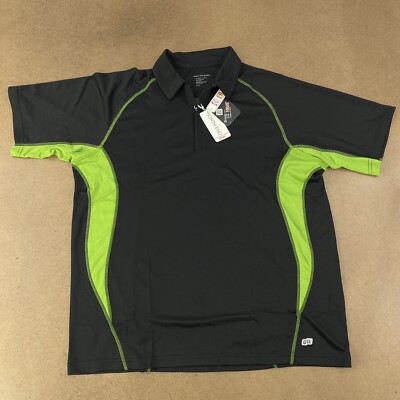 North End 88657 Men's Size XL Black/Green Serac Performance Zippered Polo NWT