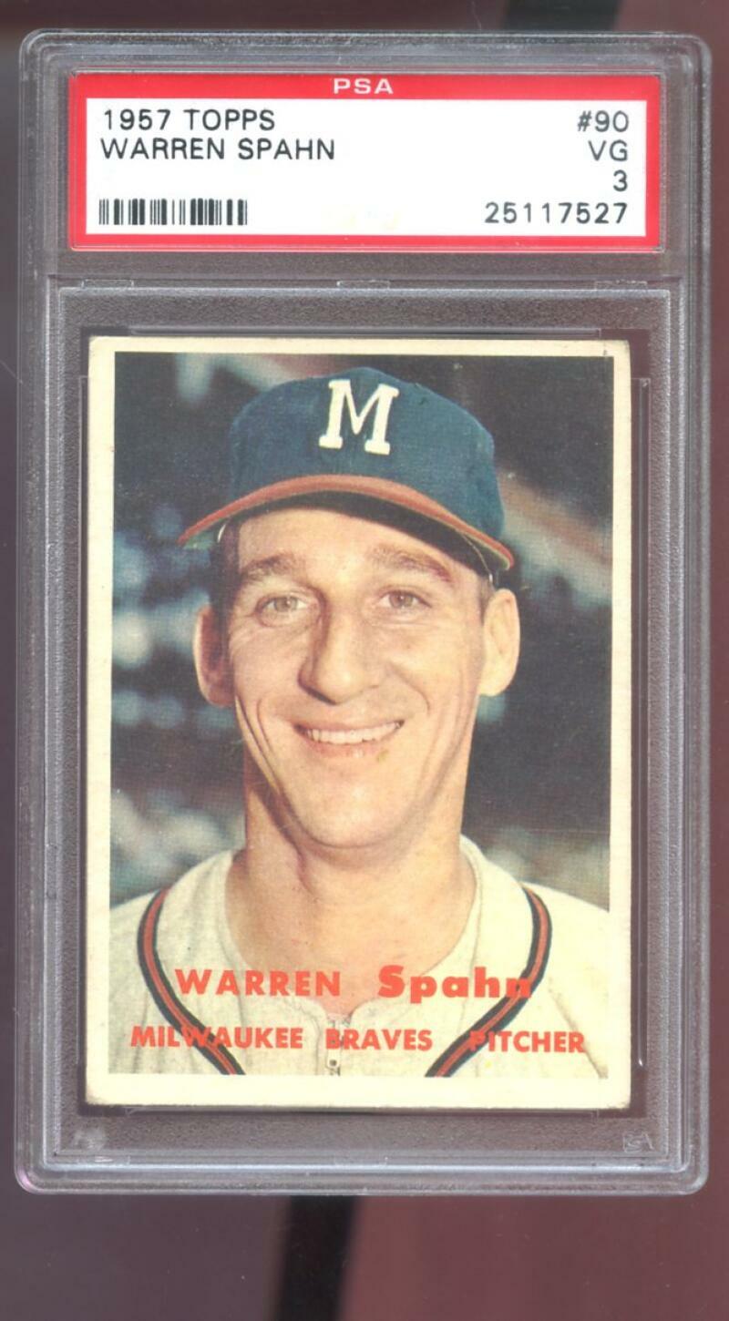 1957 Topps #90 Warren Spahn PSA 3 Graded Baseball Card MLB Milwaukee Braves