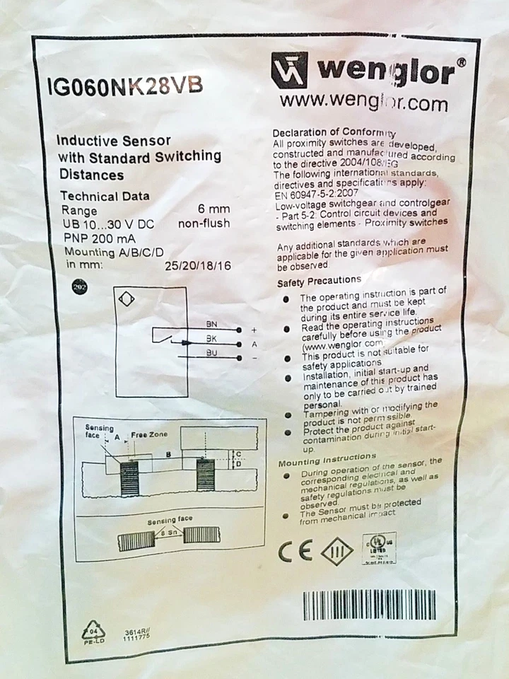 NEW Wenglor IG060NK28VB Inductive Sensor w/ Standard Switching Distances SEALED - Image 3 of 4