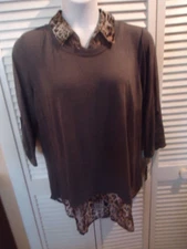 I.N. Studio Womens Gray Animal Print 3/4 Sleeves Crew Neck Top Size 1X NWT
