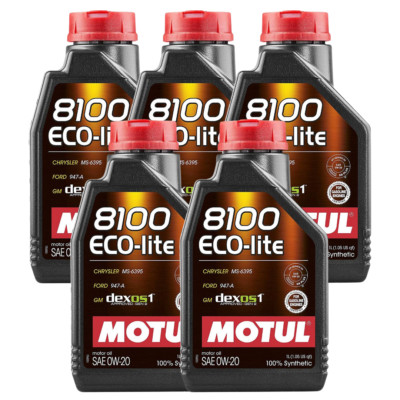 Motul 8100 ECO-LITE 0W20 100% Synthetic Engine Oil 108534 1L 5 Pack