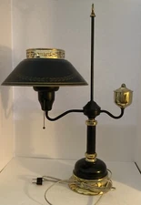 Solid Brass French Bouillotte Table Lamp Original Metal Tole Shade 25”