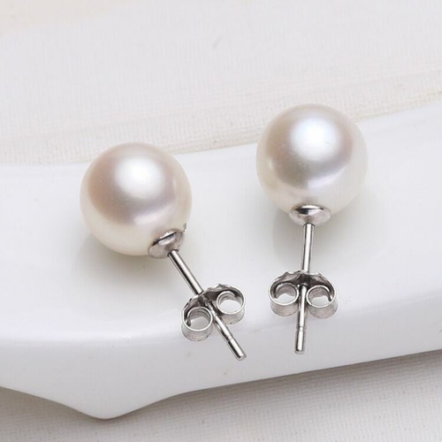 Beatutiful Pearl Stud Earrings 925 Sterling Silver Womens Girls Jewellery Gift