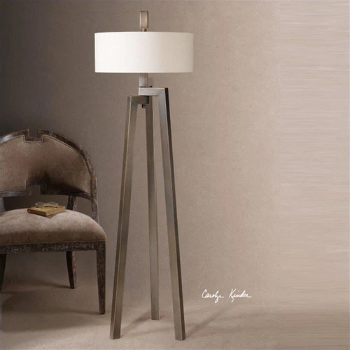 Uttermost Mondovi Steel and Linen Floor Lamp in Antiqued Bronze/White - Picture 1 of 3