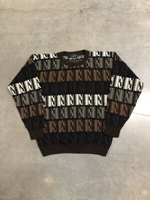 Vintage 90 s Protege Coogi Style Chunky Knit Pullover Sweater Men s Medium Brown