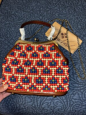 NWT Patricia Nash Leather Laureana Beaded Frame Top Handle Crossbody Chain Bag