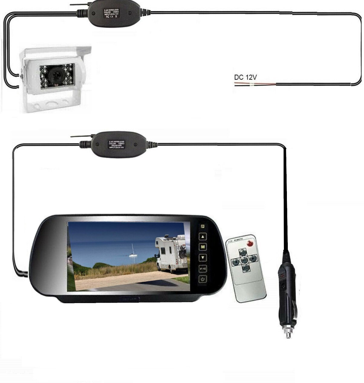 Retrocamera Wireless Camper Bianca con Monitor 7" Specchietto LCD