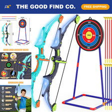 Kids Bow and Arrow Set - 2 Pack with LED Lights, 14 Suction Cup Arrows Target
